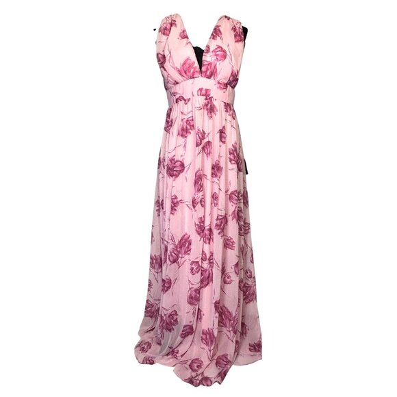 Lulus Pink Floral Romantic Maxi Dress With Deep V-Neck & Sleeveless Design Size - Picture 13 of 13